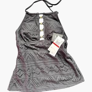 Salt + Cove Crochet Halter Tankini Swim Top Black Size XS NWT